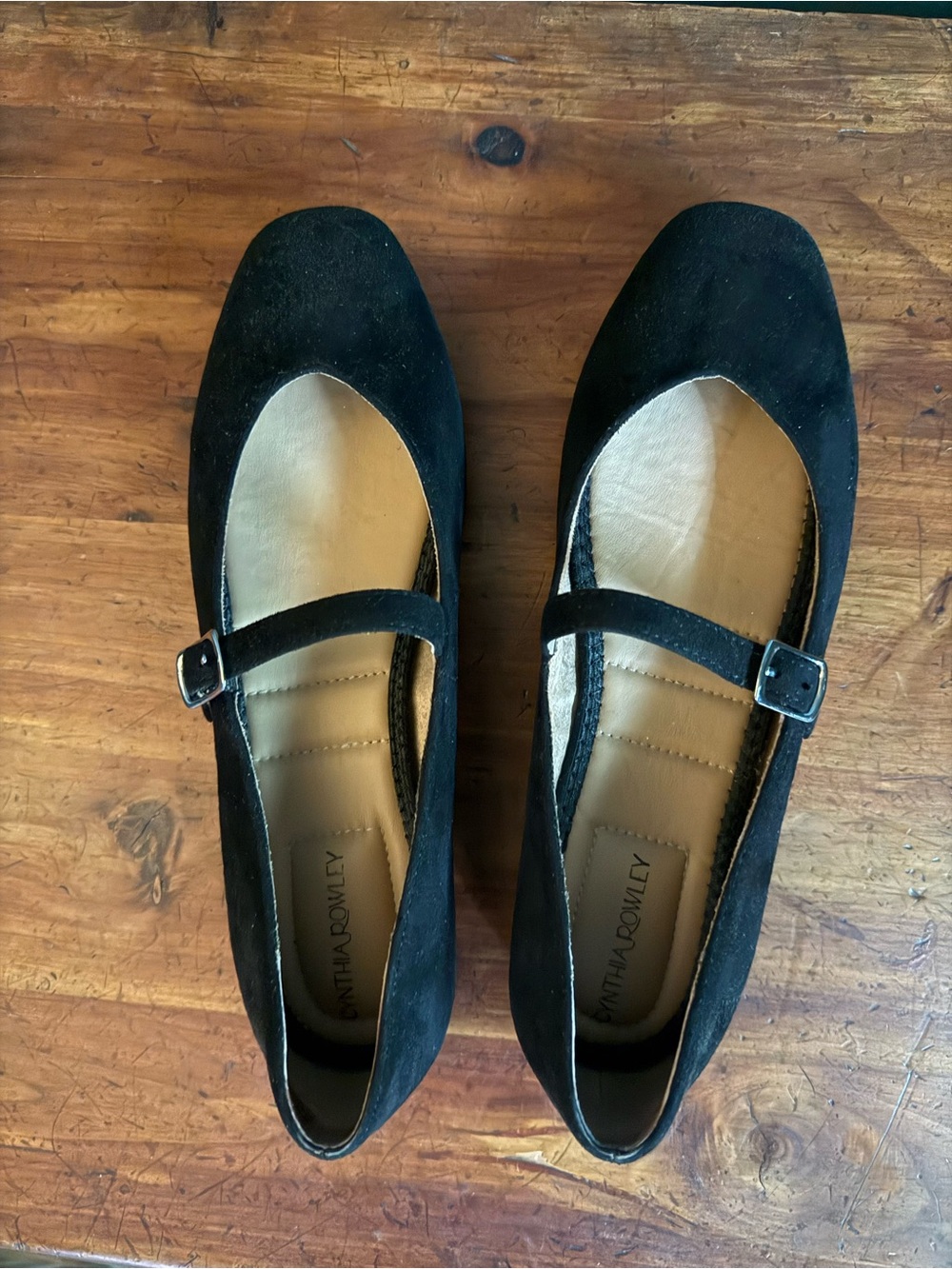 Cynthia Rowley Black Suede Mary Jane Flats with Buckle Strap